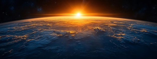 the sun rises over the planet earth