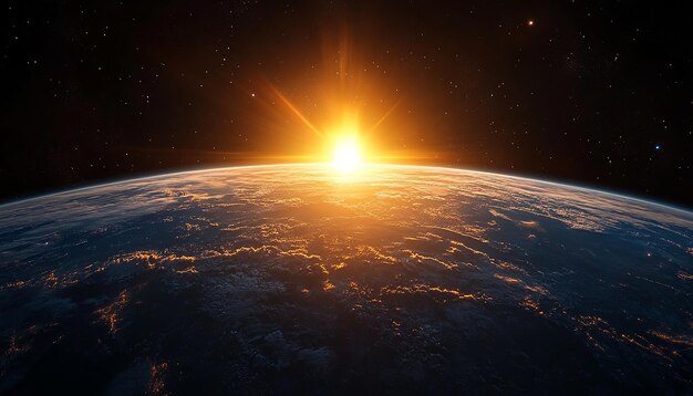 Photo the sun sets over the earth