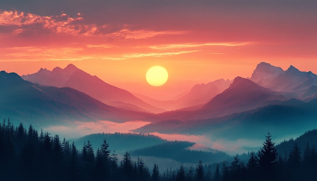 the sun sets over a mountain range