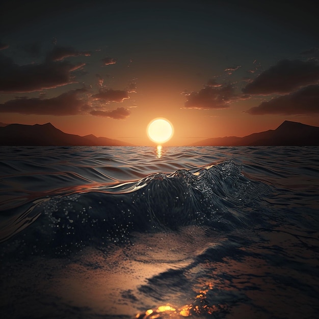 Sun sets over ocean afternoon reality images Generative AI