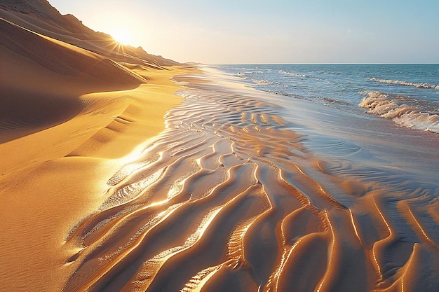 Photo the sun sets over the sand dunes