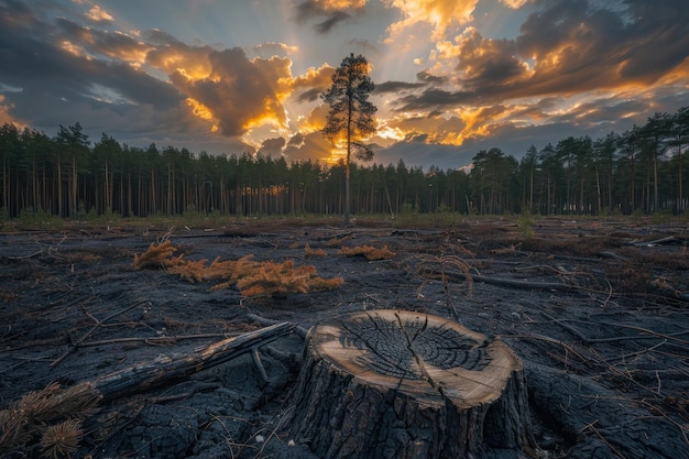 Sun Setting over a Deforested Forest