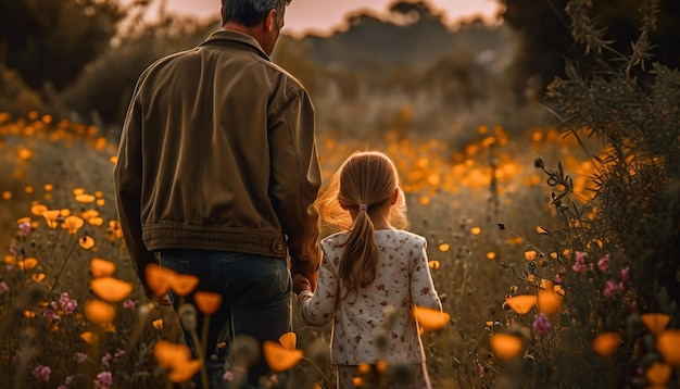 Sun setting on happy family enjoying vacation generated by AI