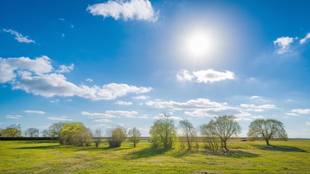 Sun shines in blue sky