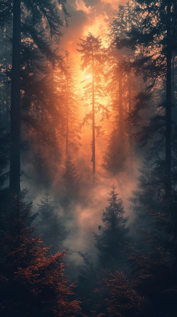 the sun shines through the forest