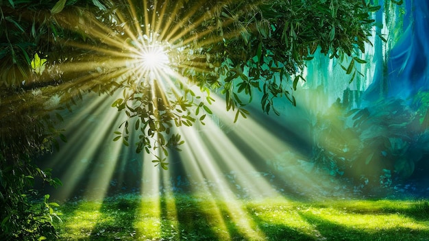 Photo the sun shines through the leaves of a tree