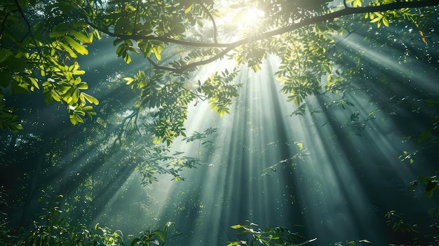 Photo the sun shines through the leaves of a tree