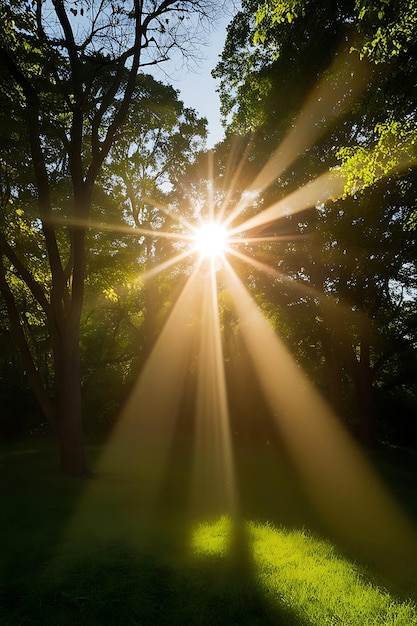 Photo sun shines through the trees in a forest