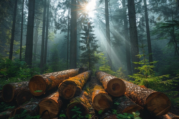 Sun shines through trees in forest