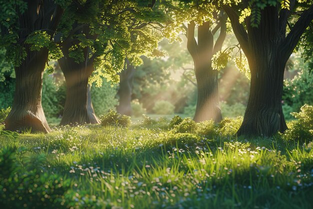 Sun Shines Through Trees in Forest