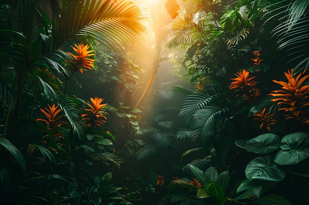 Sun Shines Through Trees in Jungle