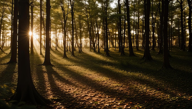 Photo the sun shines through the trees