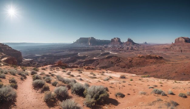 Photo sun shining over monument valley landscape during the day