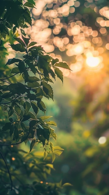 Sun shining through leaves creating a golden glow