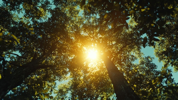 a sun shining through a tree with the sun shining through the leaves