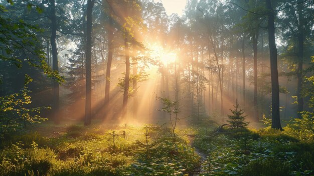 Photo sun shining through the trees