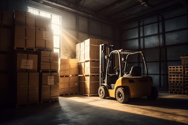 Sun storage logistic warehouse box forklift transportation cargo distribution delivery Generative AI