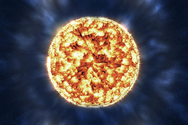 Sun surface with solar flares in