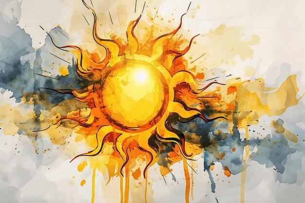 Sun in watercolor style Watercolor illustration of a sun