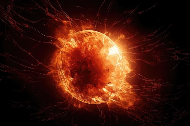 A sun with its surface appearing to explode in bursts of flames and light created with generative ai