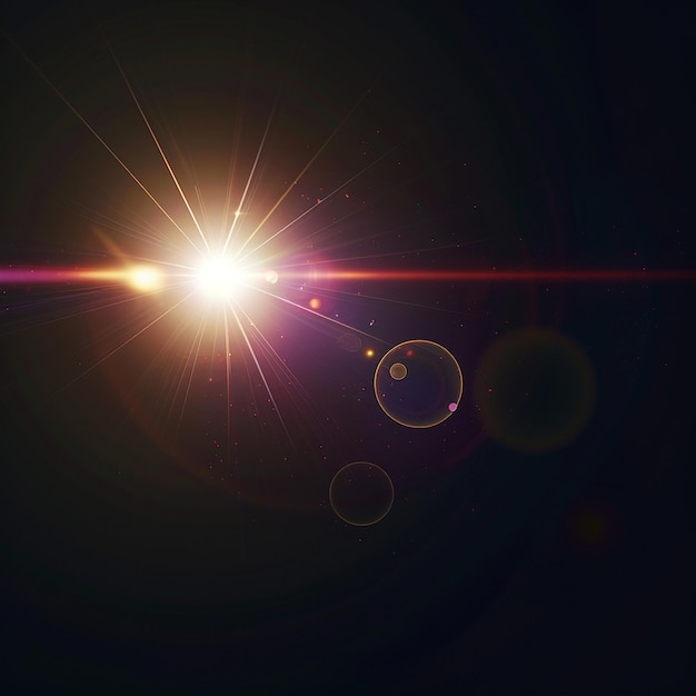 a sun with a lens flare and a star in the middle