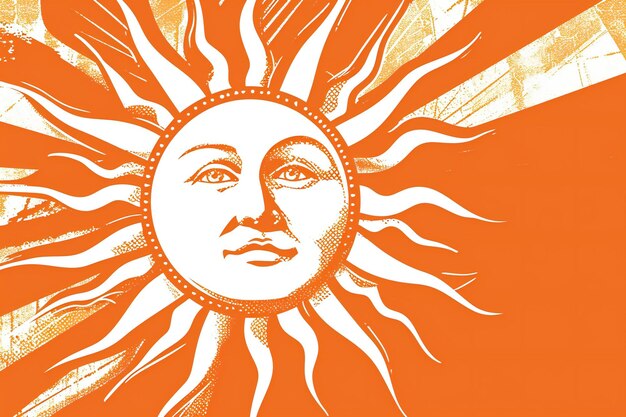 Sun with sunbeam on orange grunge background