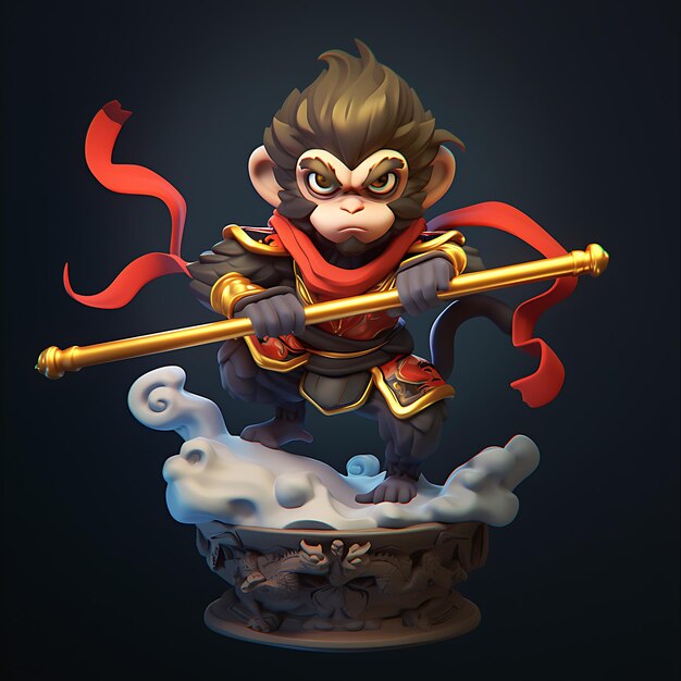 Photo sun wukong warrior chibi a zbrush sculpt of the legendary monkey king