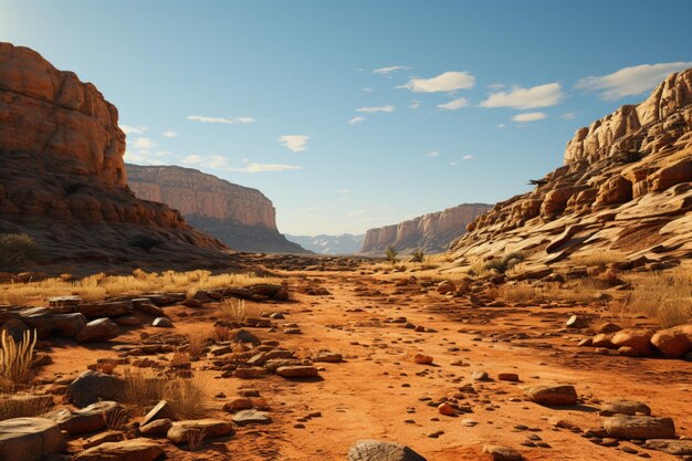 Sunbaked desert landscape with scattered rocks