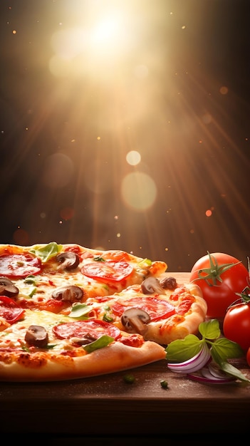 Sunbeams background pizzas frame art with space for text background image AI generated