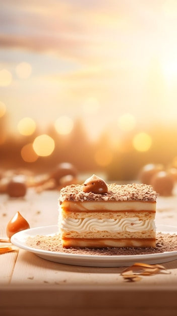 Sunbeams background Tiramisu cakes frame art with space for text background image