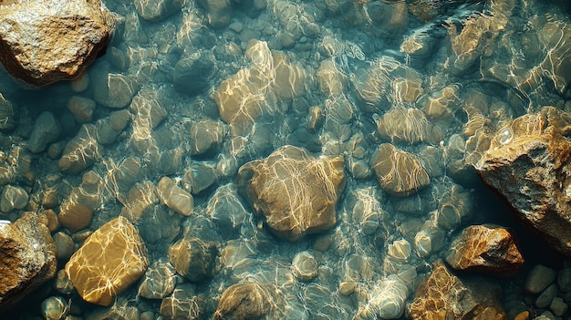 Sunbeams Illuminating Rocks Beneath Clear Water