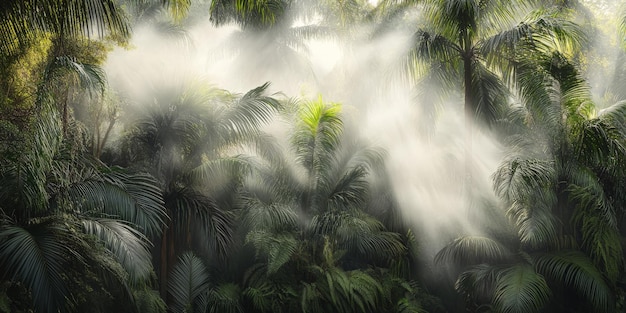 Photo sunbeams through a tropical rainforest