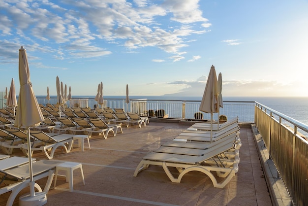 Sunbeds on the terrace on Tenerife island