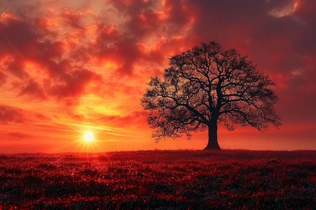 Sunburst background with tree