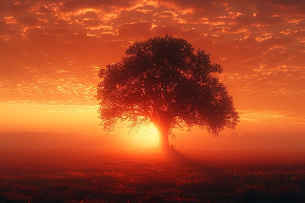 Sunburst background with tree