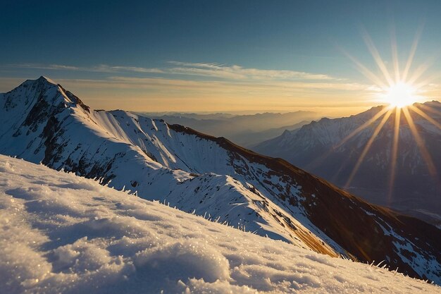 Sunburst Over SnowCovered Mountains