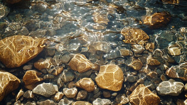 SunDappled Water Over Smooth River Rocks