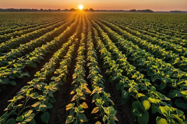 Sundown Over Lush Soybean Field