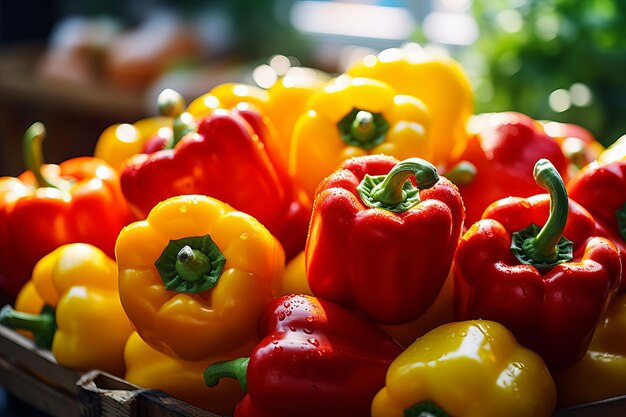 Sundrenched red and yellow bell peppers