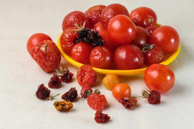 Sundried dried small ripe cherry tomatoes