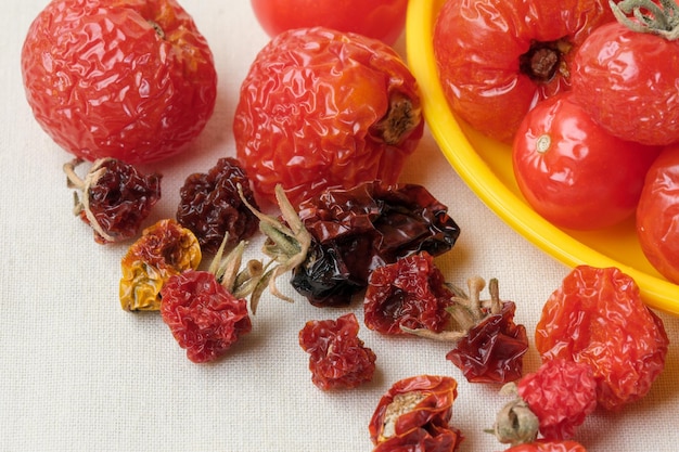 Sundried dried small ripe cherry tomatoes