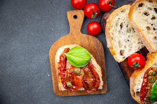 sundried tomato bruschetta healthy meal food snack on the table copy space food background rustic