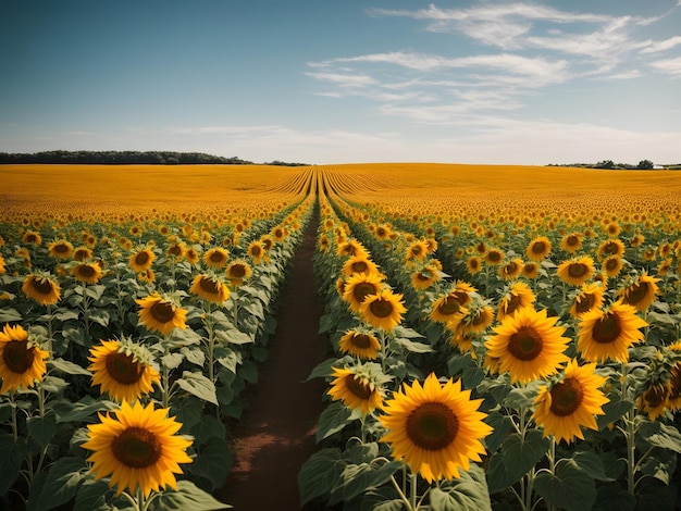 Sunflower blooming in a field under bright sunlight