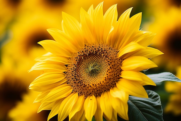 Sunflower close up with soft focus background