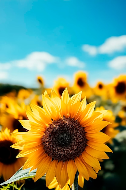 Photo sunflower field over cloudy blue sky background