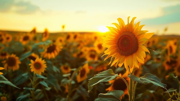 Sunflower field t blooming farm agricultural Field Of Sunflowers Under A Blue Sky