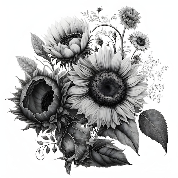 Sunflower Flower Black Sketch Illustration