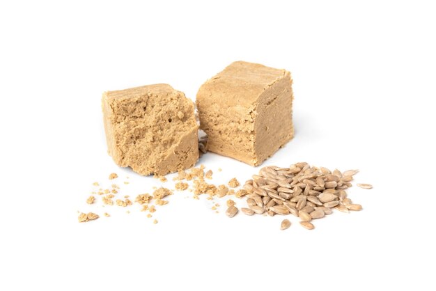 Sunflower halva and seeds isolated.