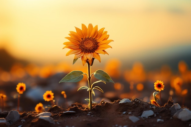 a sunflower is standing in a field of flowers high quality