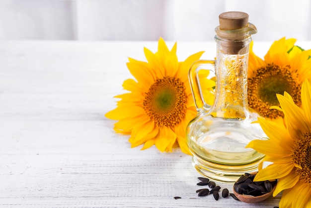 Sunflower oil, seeds and flower